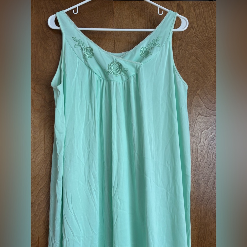 Vintage Mint Green Embroidered Nightgown